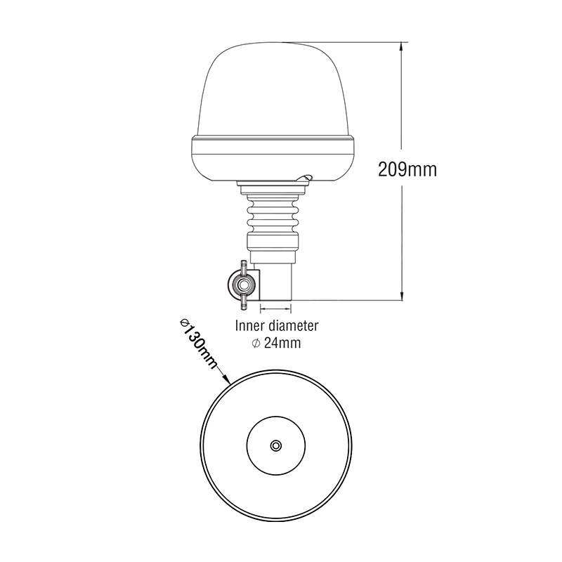 LED maják, 12-24V, 10x1,8W, oranžový, na držiak, ECE R65 R10