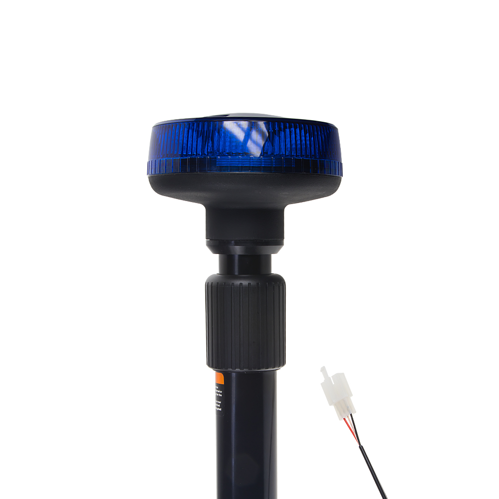 LED maják, 12–24 V, 9 x 3 W modrý s teleskopickou tyčou na motocykel, ECE R65