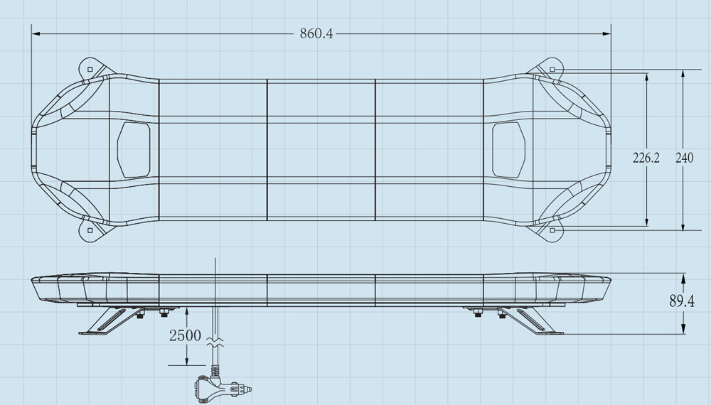 LED rampa 860mm, modrá, 12-24V