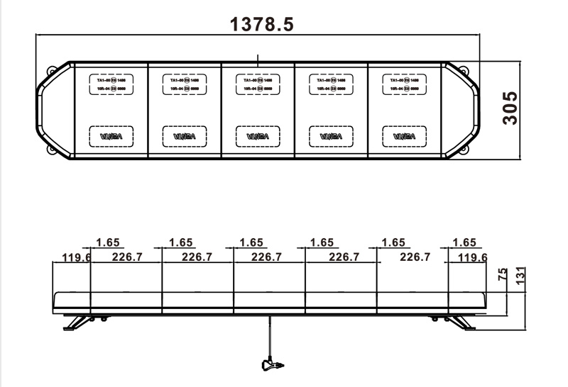 x LED rampa 1400mm, modrá, 12-24V, homologácia ECE R65