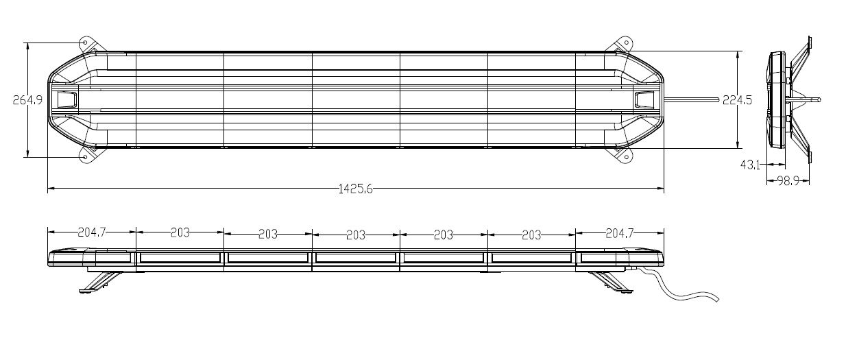LED rampa 1427mm, oranžová, 12-24V, 270x1W LED, ECE R65