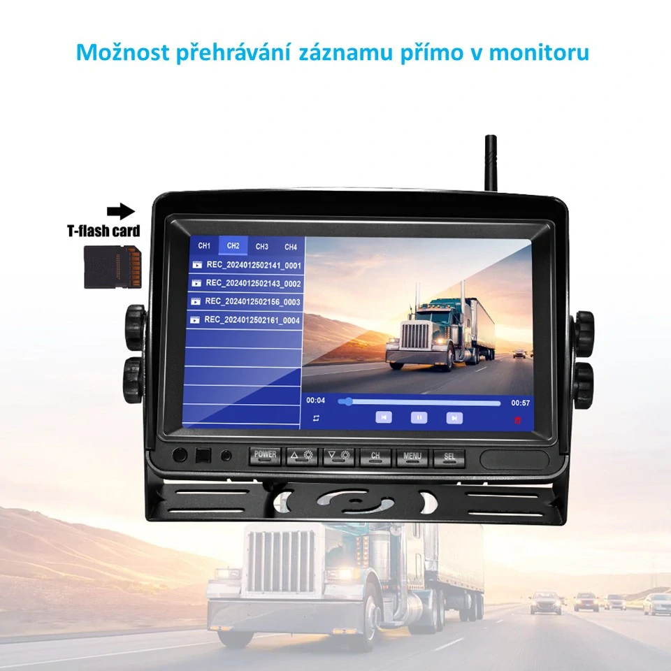 SET bezdrôtový digitálny kamerový systém s monitorom 7" AHD, 4CH, DVR, BSD