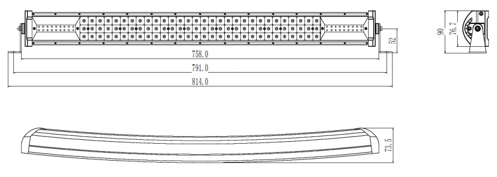 LED rampa prehnutá, 126x3W, 758mm, ECE R10