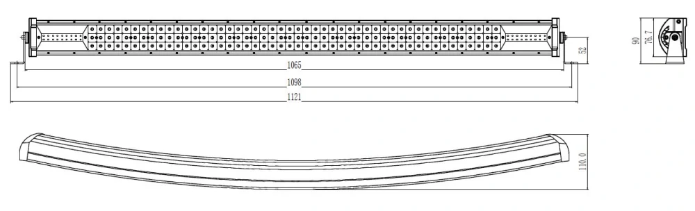 LED rampa prehnutá, 180x3W, 1065mm, ECE R10