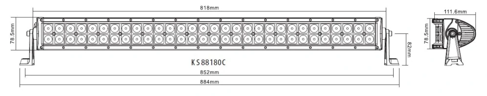 LED rampa prehnutá, 60x3W, 818mm, ECE R10