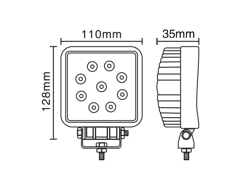 LED svetlo hranaté, 9x3W, ECE R10/R23