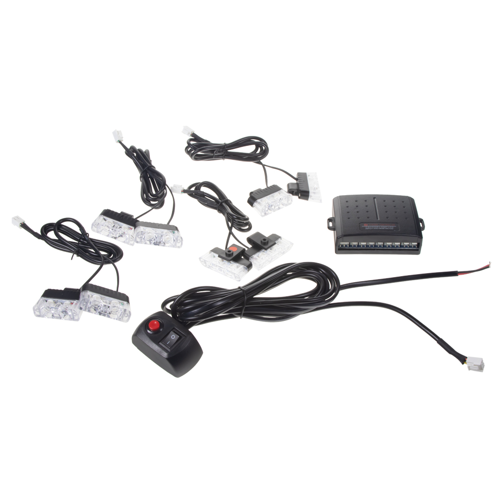 Výstražné LED svetlá vonkajšie, do mriežky, modro-červené, 12V
