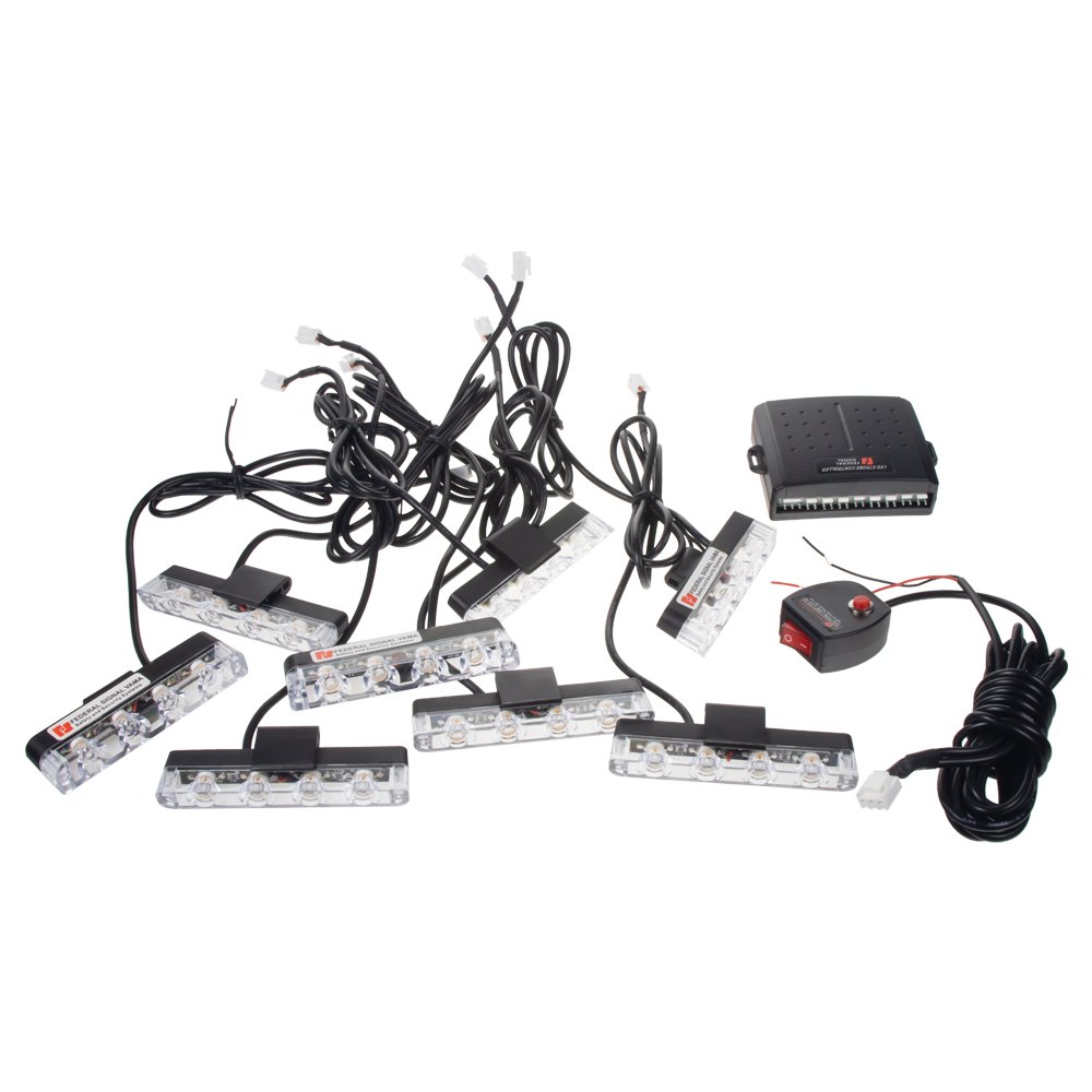 Výstražné LED svetlá vonkajšie, do mriežky, modro-červené, 12-24V