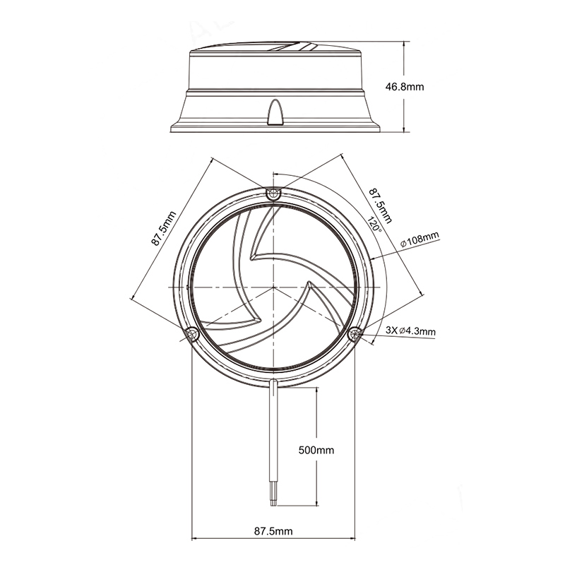 LED maják, 12-24V, 30x0,7W oranžový, pevná montáž, ECE R65 R10