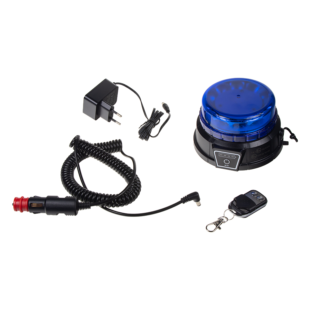 AKU LED maják, 12x3W modrý, diaľkové ovládanie, magnet, ECE R10