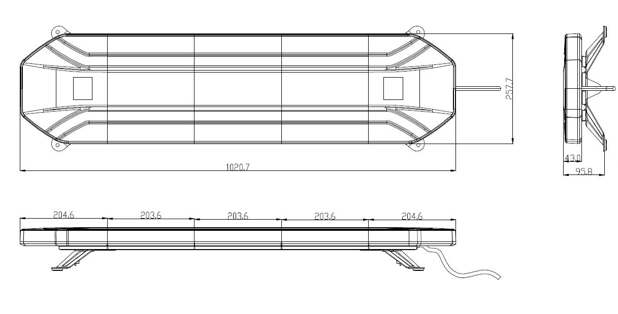 LED rampa 1021mm, oranžová, 12-24V, 198x1W LED, ECE R65