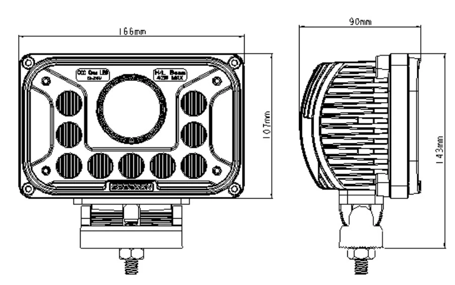 LED svetlo obdĺžnikové, 13x LED (42W), 165x107x90mm