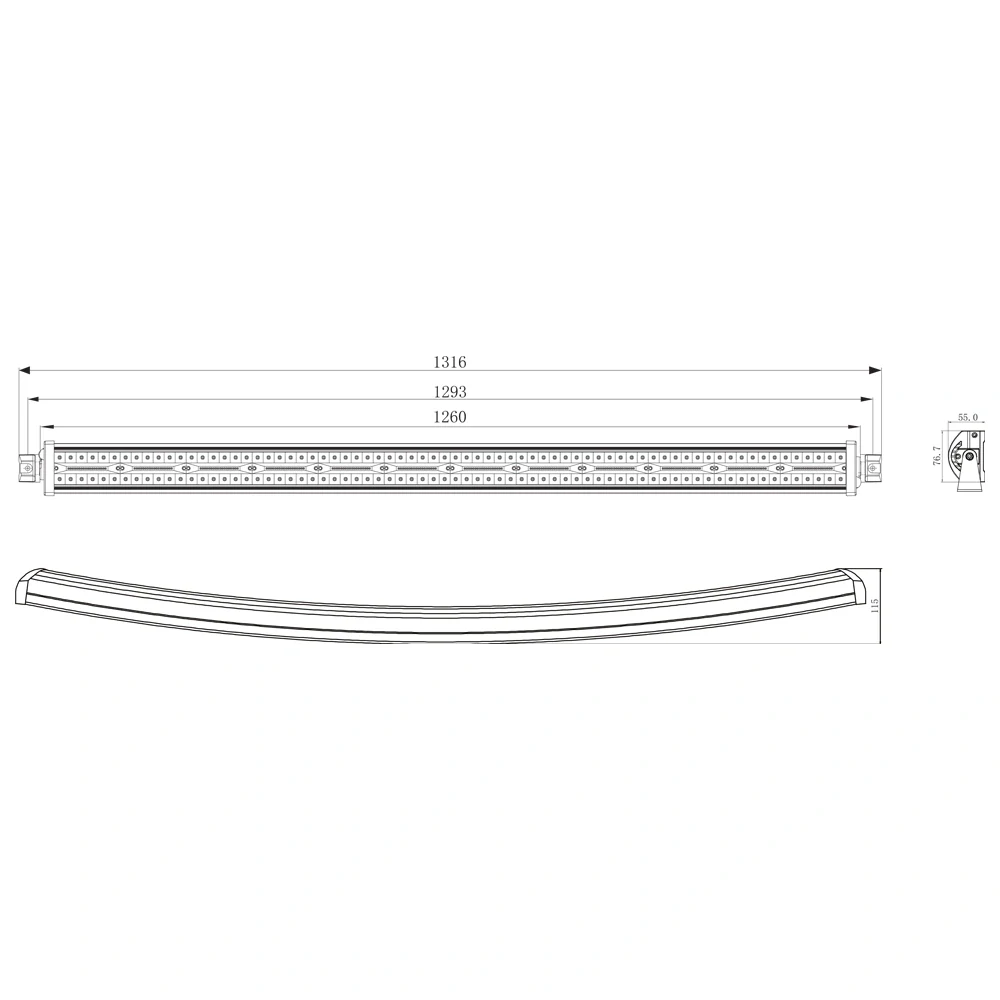 LED rampa prehnutá, 360x3W, 1260mm, ECE R10