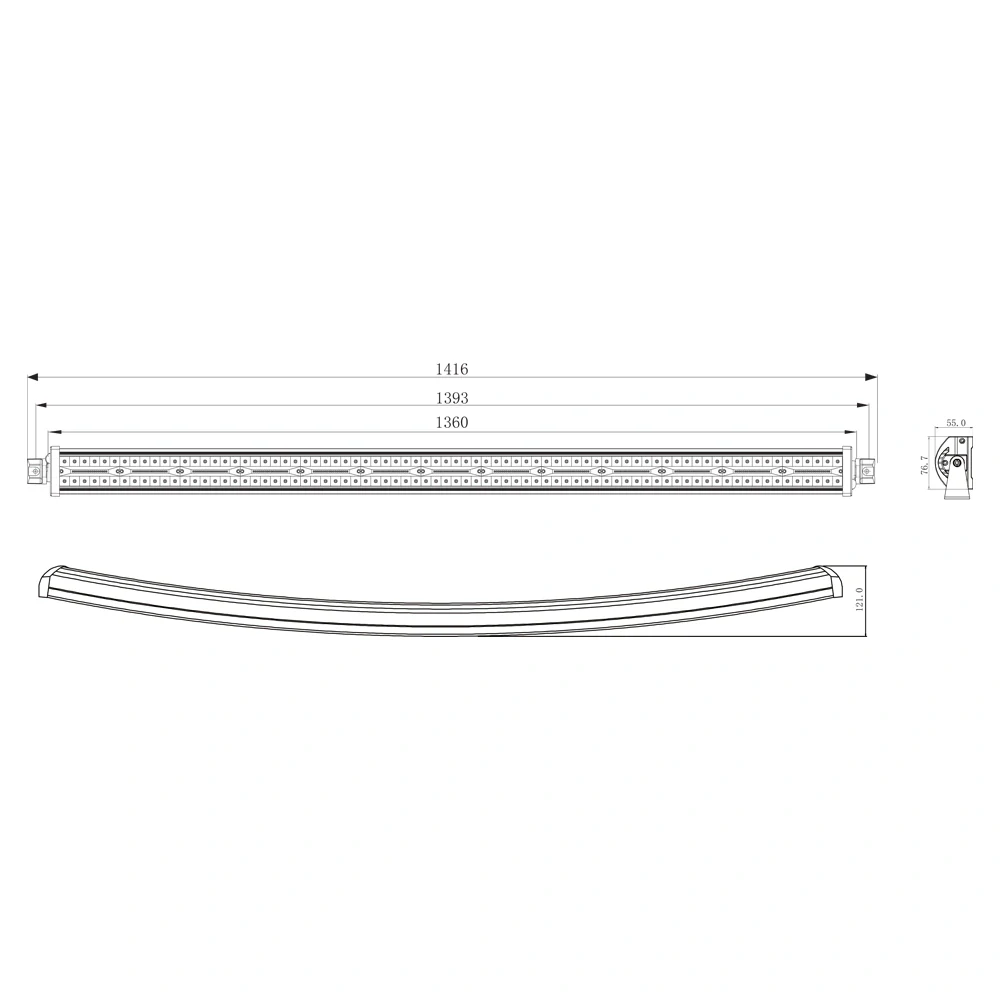 LED rampa prehnutá, 390x3W, 1360mm, ECE R10