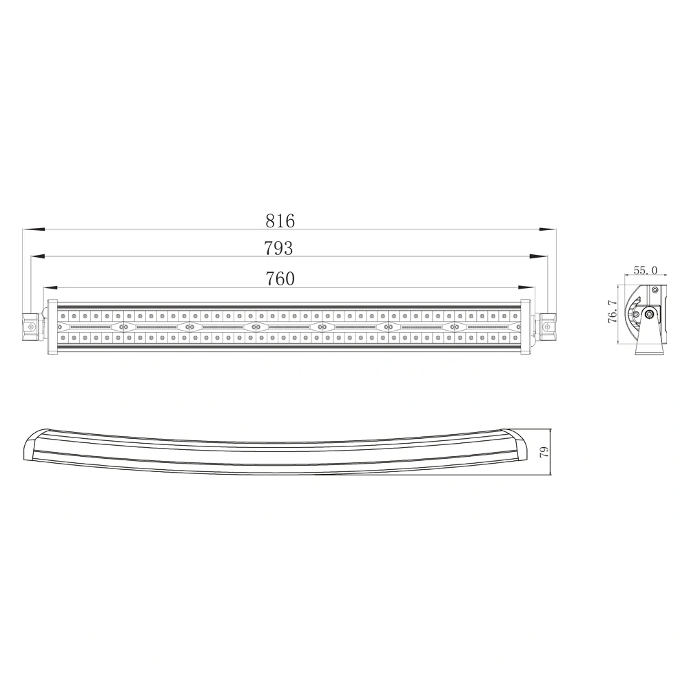 LED rampa prehnutá, 210x3W, 760mm, ECE R10