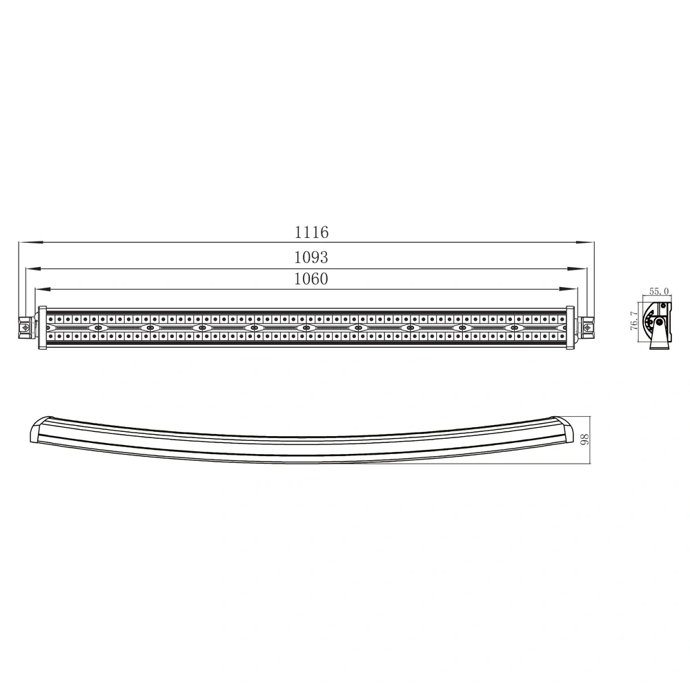 LED rampa prehnutá, 300x3W, 1060mm, ECE R10
