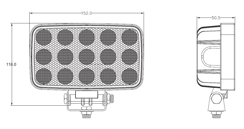 LED svetlo obdĺžnikové, 15x3W, 152x118x50mm, ECE R10