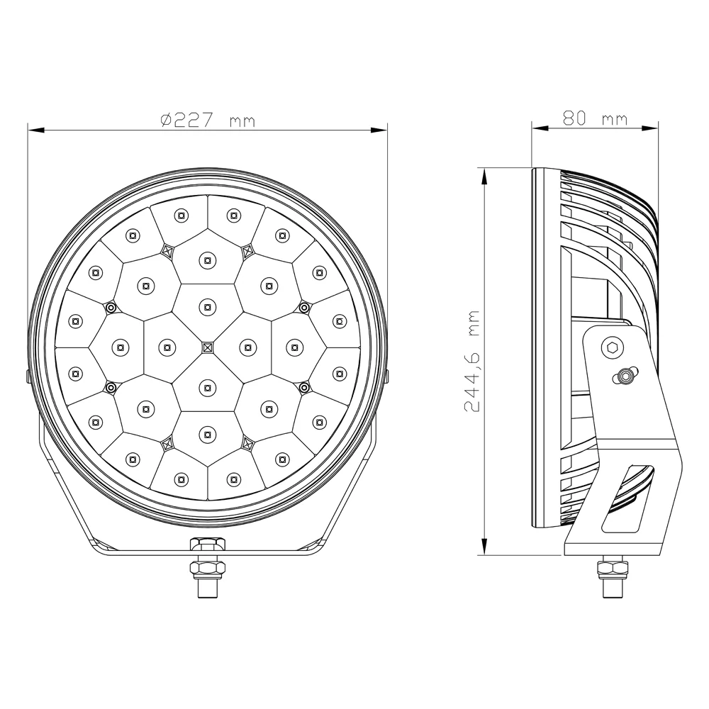 LED svetlo guľaté, diaľkové, 28x5W, 227mm, ECE R10