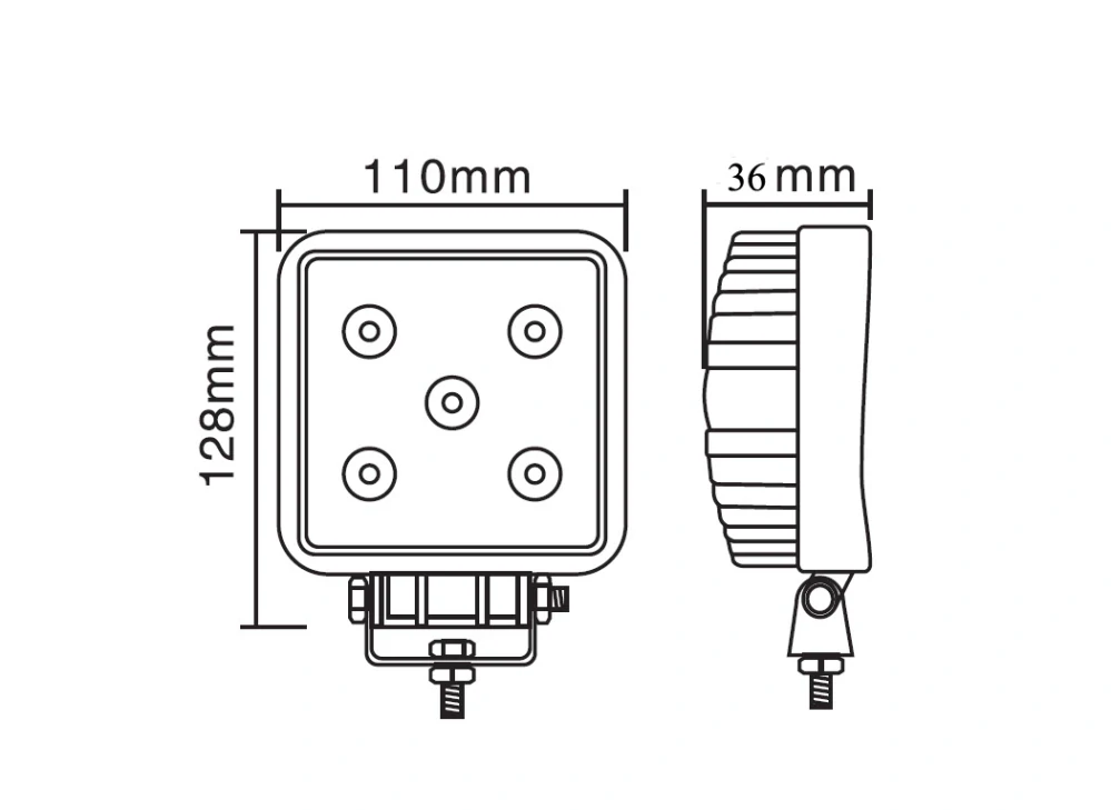 LED svetlo štvorcové, 5x3W, 128x110mm, ECE R10