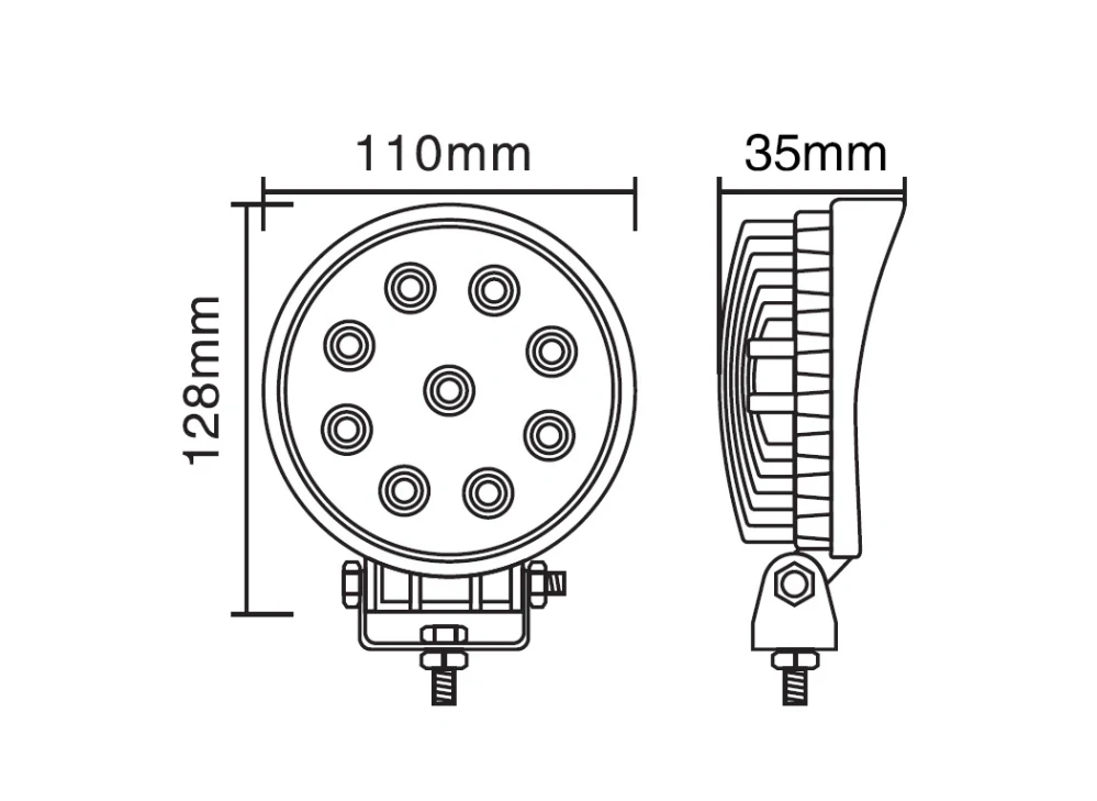 LED svetlo guľaté, 9x3W, ECE R10