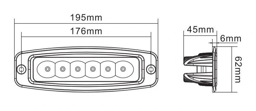 LED svetlo obdĺžnikové, 6x3W, 195x62x45mm, ECE R10