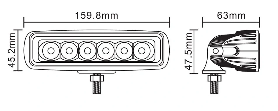 LED svetlo obdĺžnikové, 6x3W, 160x45x63mm, ECE R10