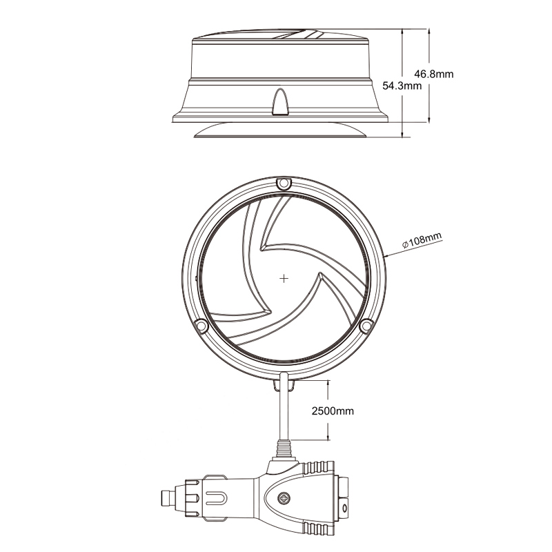 LED maják, 12-24V, 30x0,7W oranžový, magnet, ECE R65 R10
